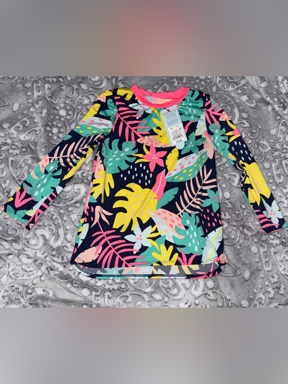 Cat & Jack Girls Tropical Swim Cover Up Rash Guard NWT